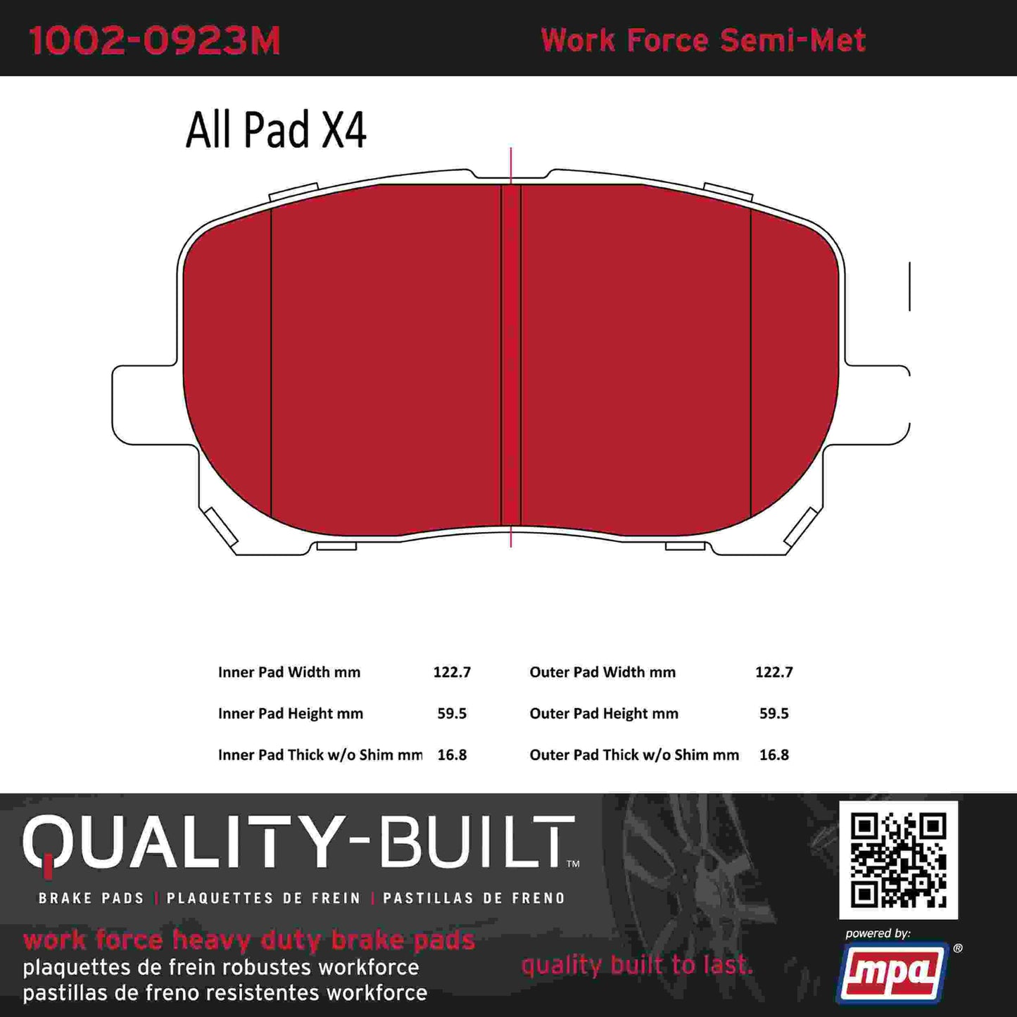 Quality-Built Quality-Built Work Force Heavy Duty Brake Pads w/ Hardware 1002-0923M