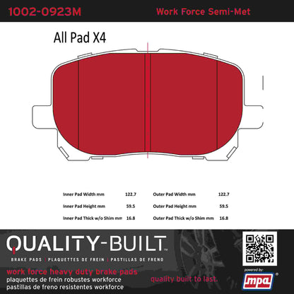 Quality-Built Quality-Built Work Force Heavy Duty Brake Pads w/ Hardware 1002-0923M