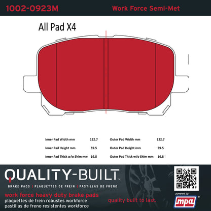 Quality-Built Quality-Built Work Force Heavy Duty Brake Pads w/ Hardware 1002-0923M