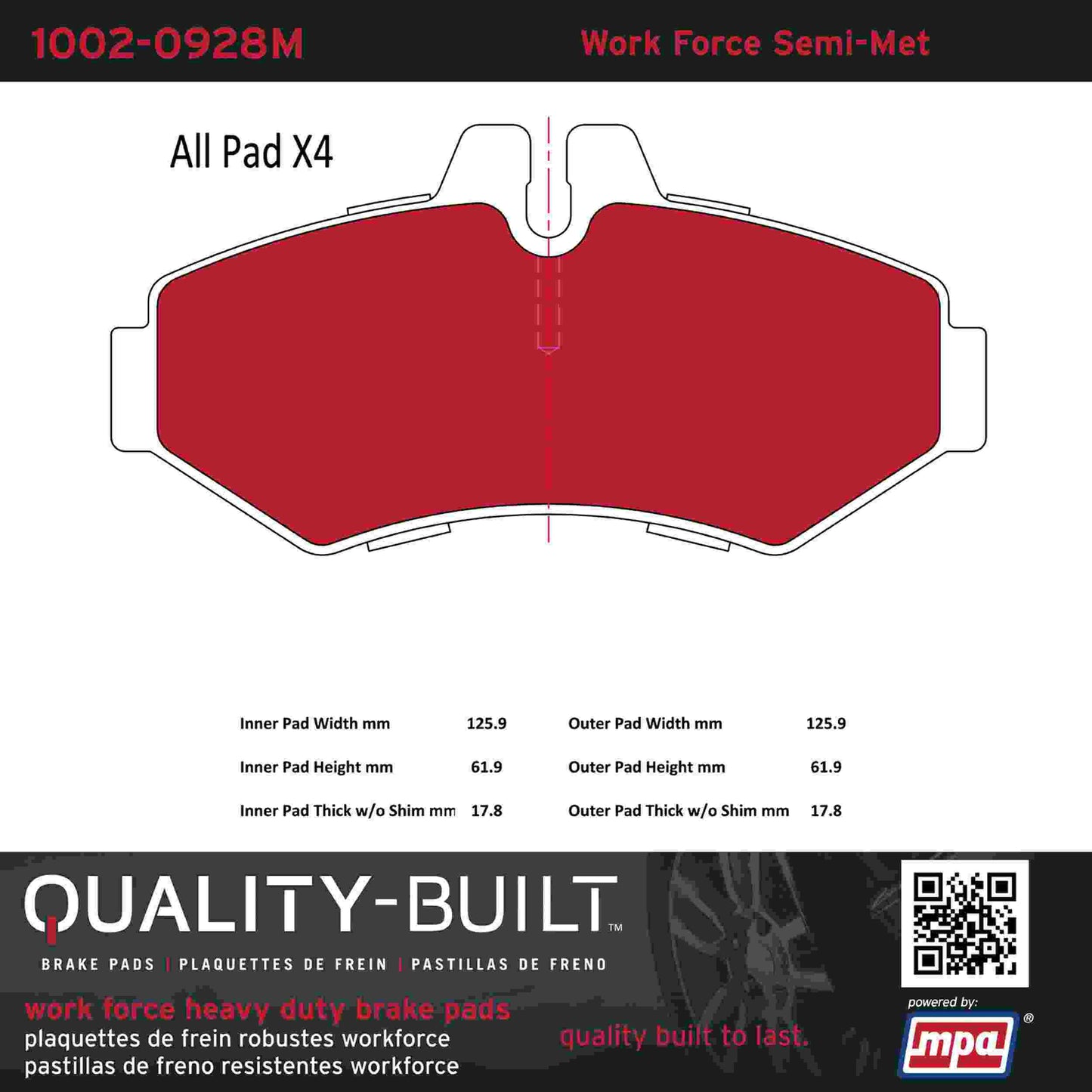 Quality-Built Quality-Built Work Force Heavy Duty Brake Pads w/ Hardware 1002-0928M
