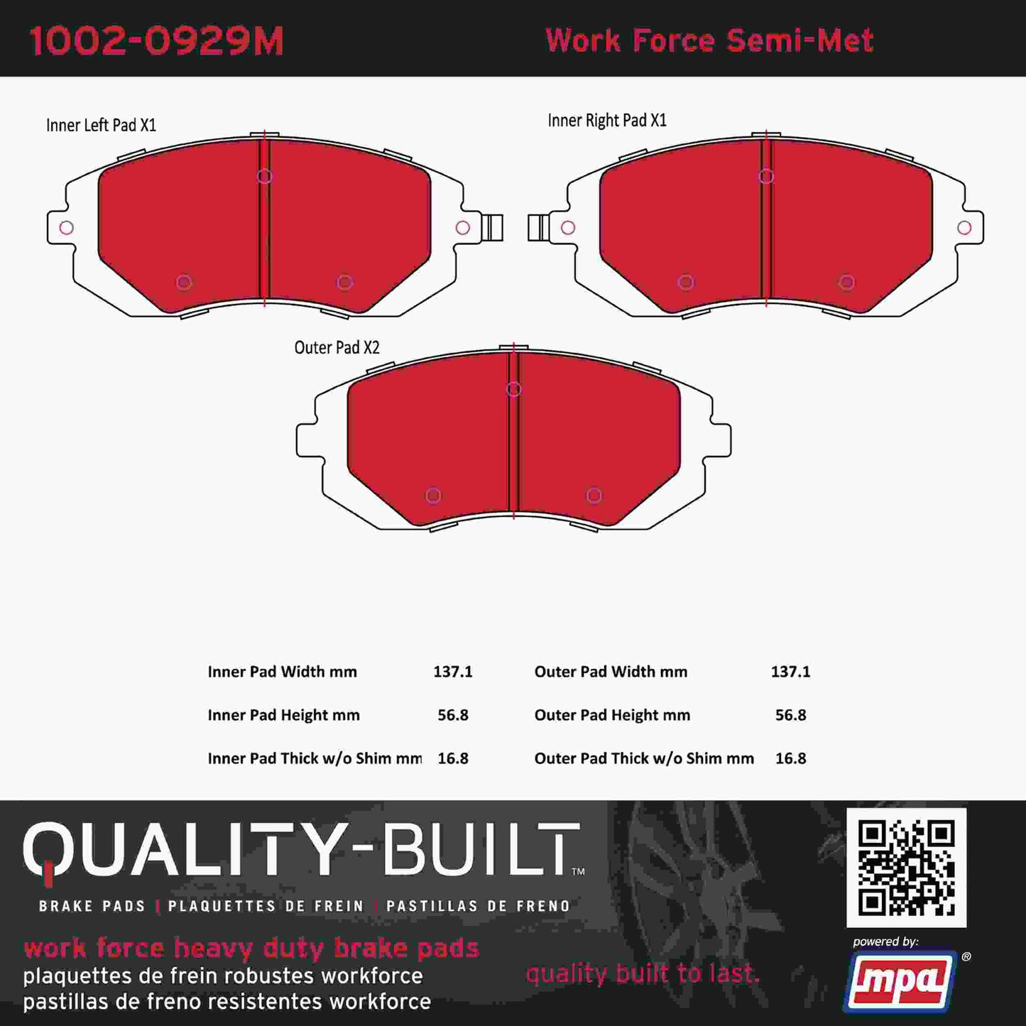 Quality-Built Quality-Built Work Force Heavy Duty Brake Pads w/ Hardware 1002-0929M