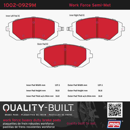 Quality-Built Quality-Built Work Force Heavy Duty Brake Pads w/ Hardware 1002-0929M