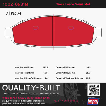 Quality-Built Quality-Built Work Force Heavy Duty Brake Pads w/ Hardware 1002-0931M