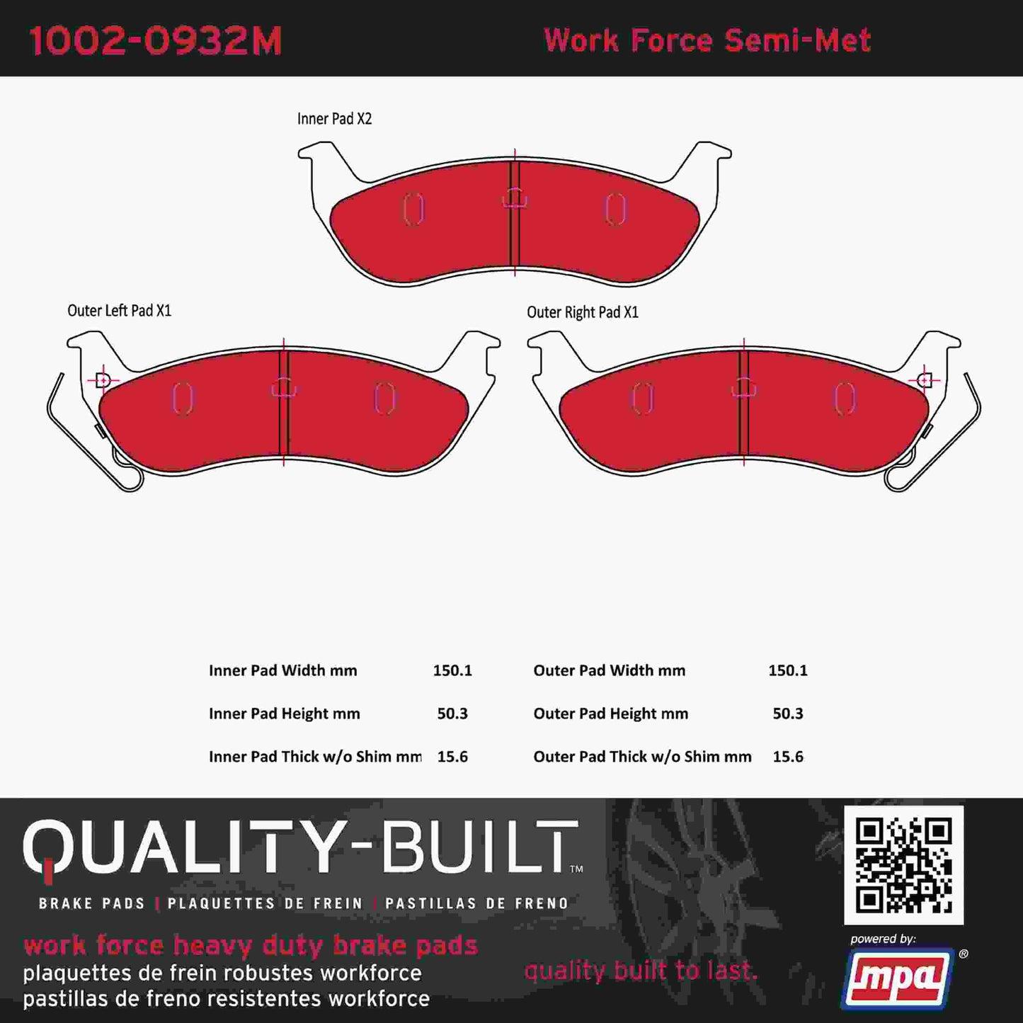 Quality-Built Quality-Built Work Force Heavy Duty Brake Pads w/ Hardware 1002-0932M