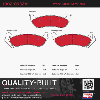 Quality-Built Quality-Built Work Force Heavy Duty Brake Pads w/ Hardware 1002-0932M
