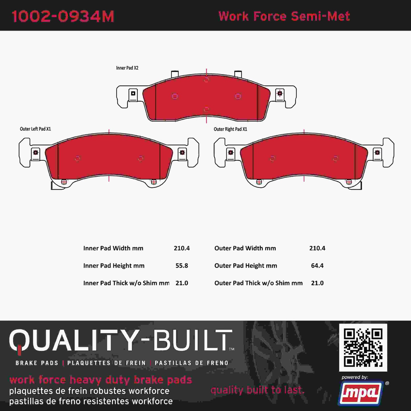 Quality-Built Quality-Built Work Force Heavy Duty Brake Pads w/ Hardware 1002-0934M