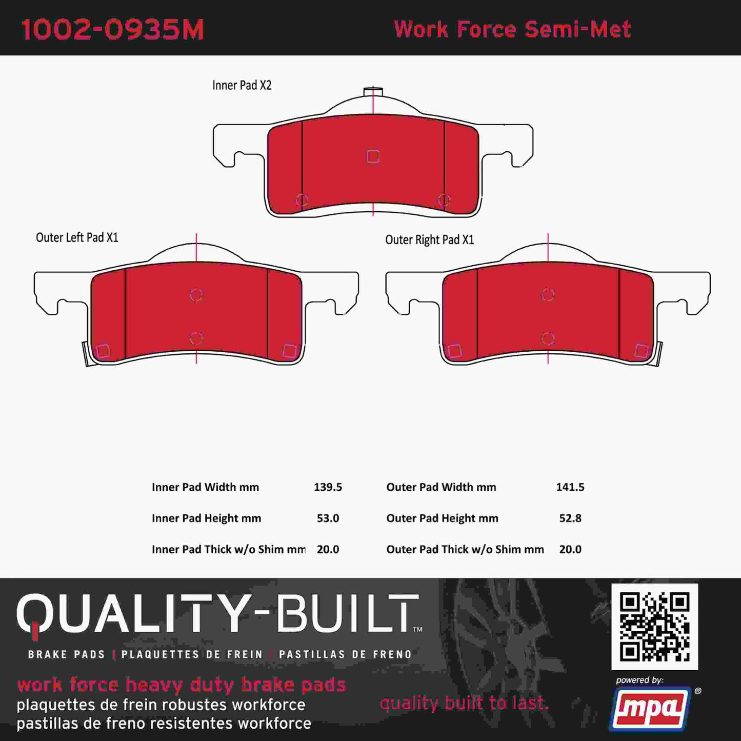 Quality-Built Quality-Built Work Force Heavy Duty Brake Pads w/ Hardware 1002-0935M