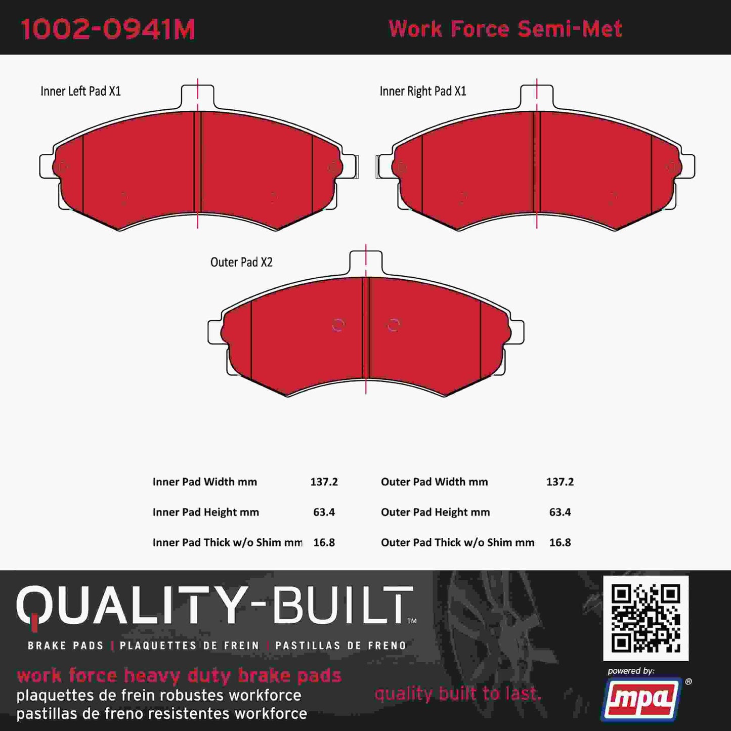 Quality-Built Quality-Built Work Force Heavy Duty Brake Pads w/ Hardware 1002-0941M