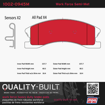 Quality-Built Quality-Built Work Force Heavy Duty Brake Pads w/ Hardware 1002-0945M