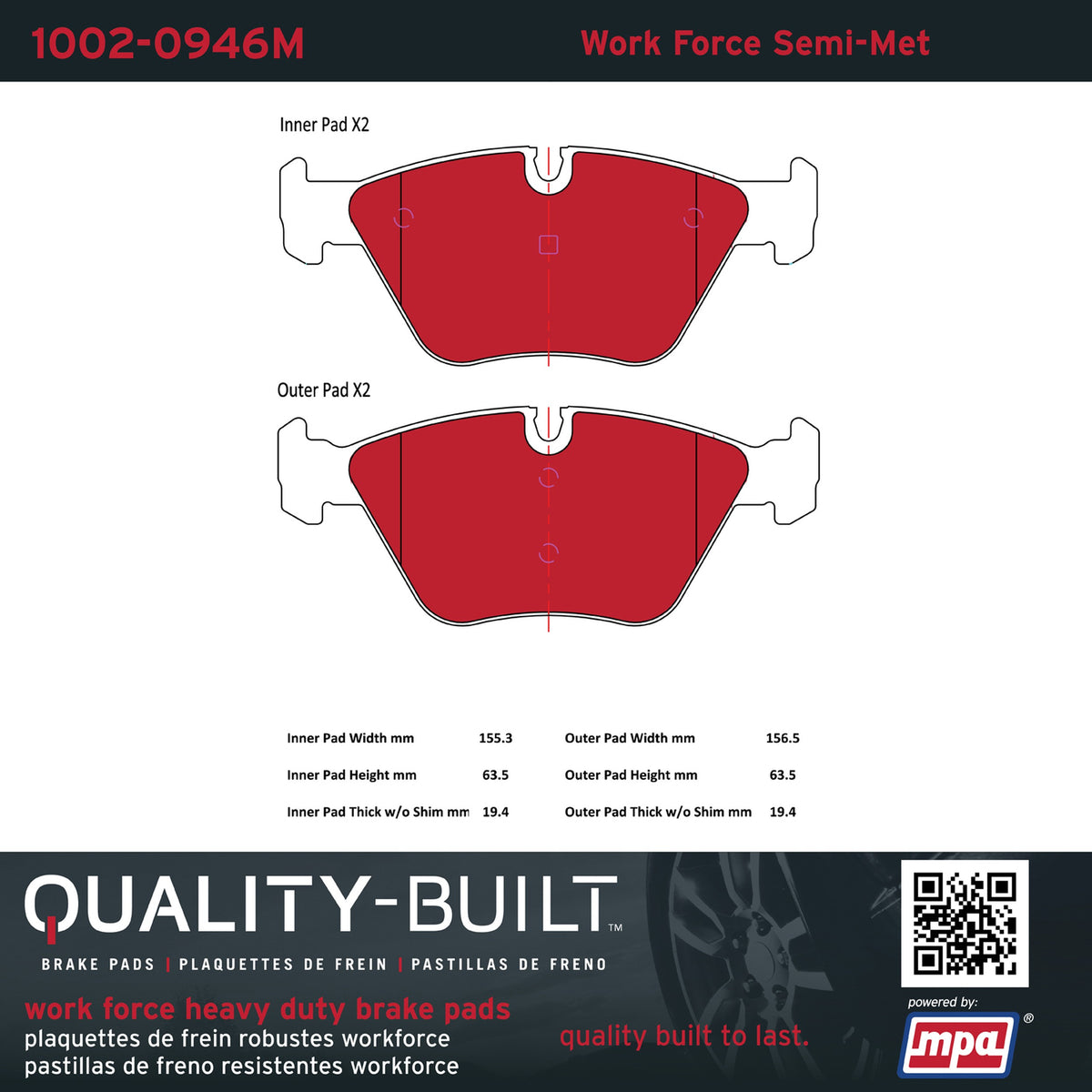Quality-Built Quality-Built Work Force Heavy Duty Brake Pads w/ Hardware 1002-0946M