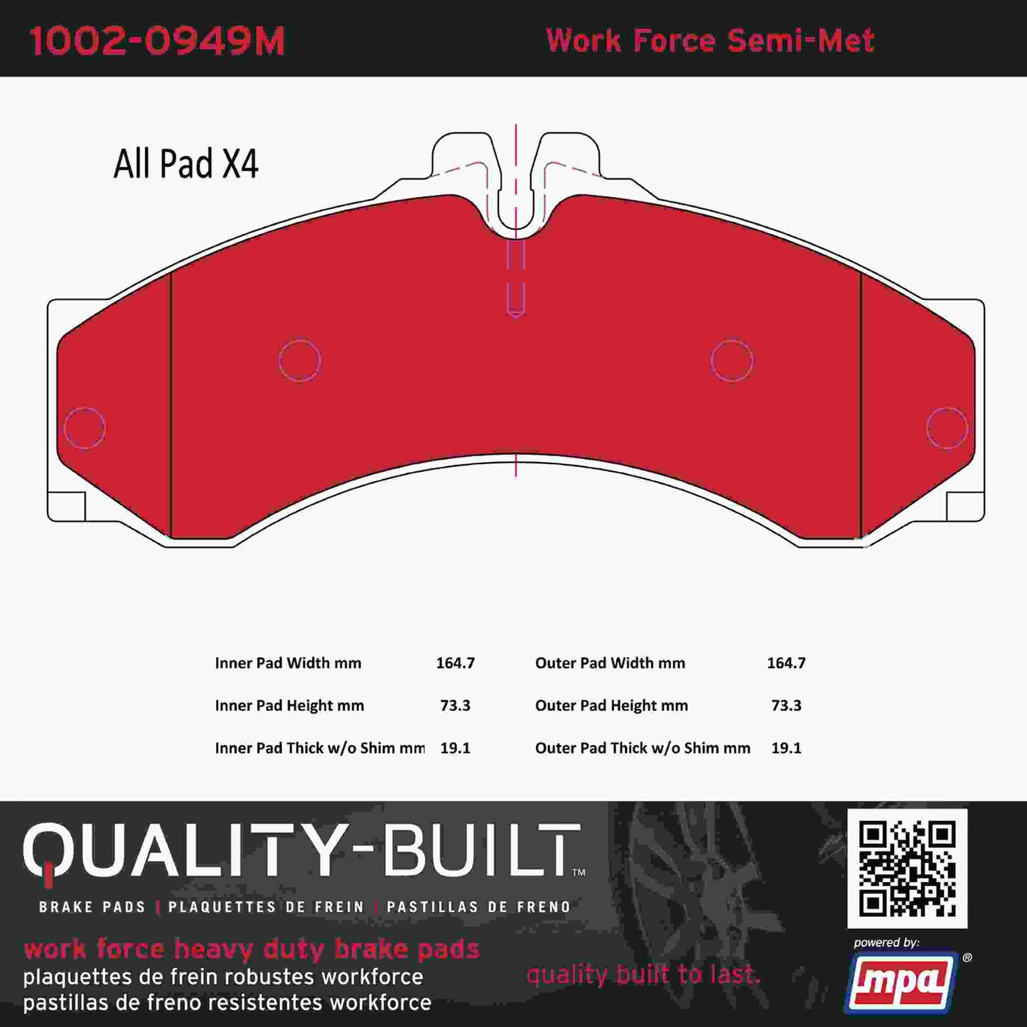 Quality-Built Quality-Built Work Force Heavy Duty Brake Pads 1002-0949M