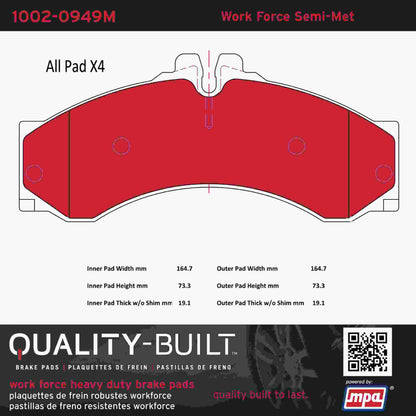 Quality-Built Quality-Built Work Force Heavy Duty Brake Pads 1002-0949M