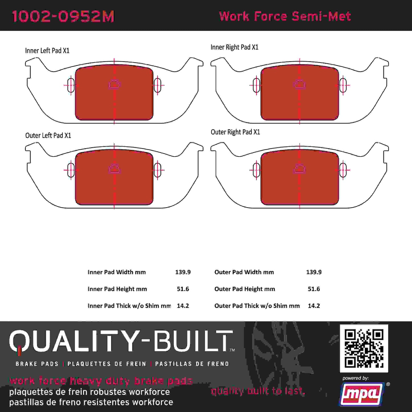 Quality-Built Quality-Built Work Force Heavy Duty Brake Pads w/ Hardware 1002-0952M