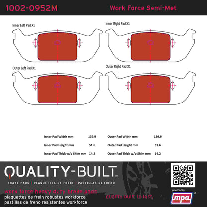 Quality-Built Quality-Built Work Force Heavy Duty Brake Pads w/ Hardware 1002-0952M