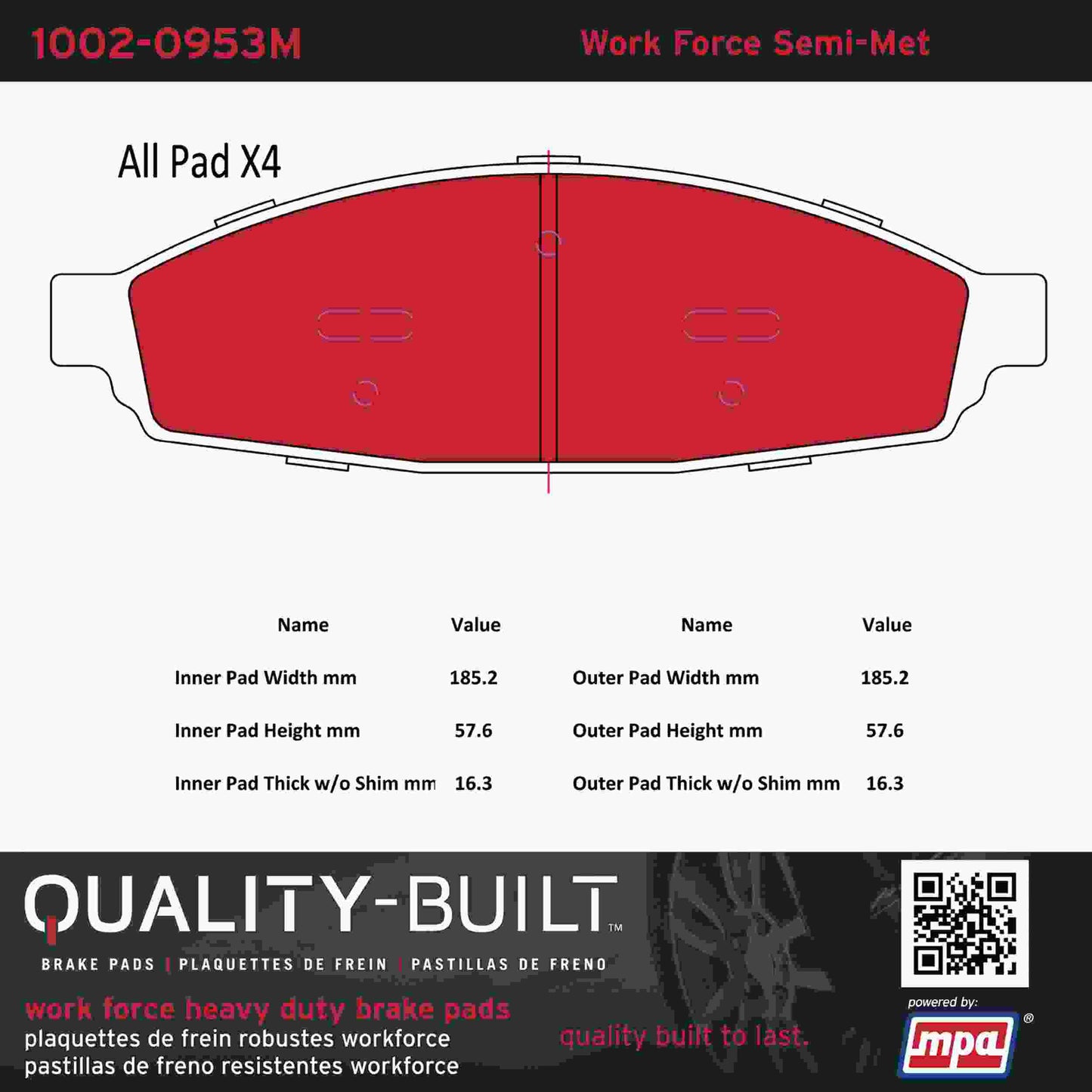 Quality-Built Quality-Built Work Force Heavy Duty Brake Pads w/ Hardware 1002-0953M