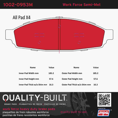 Quality-Built Quality-Built Work Force Heavy Duty Brake Pads w/ Hardware 1002-0953M