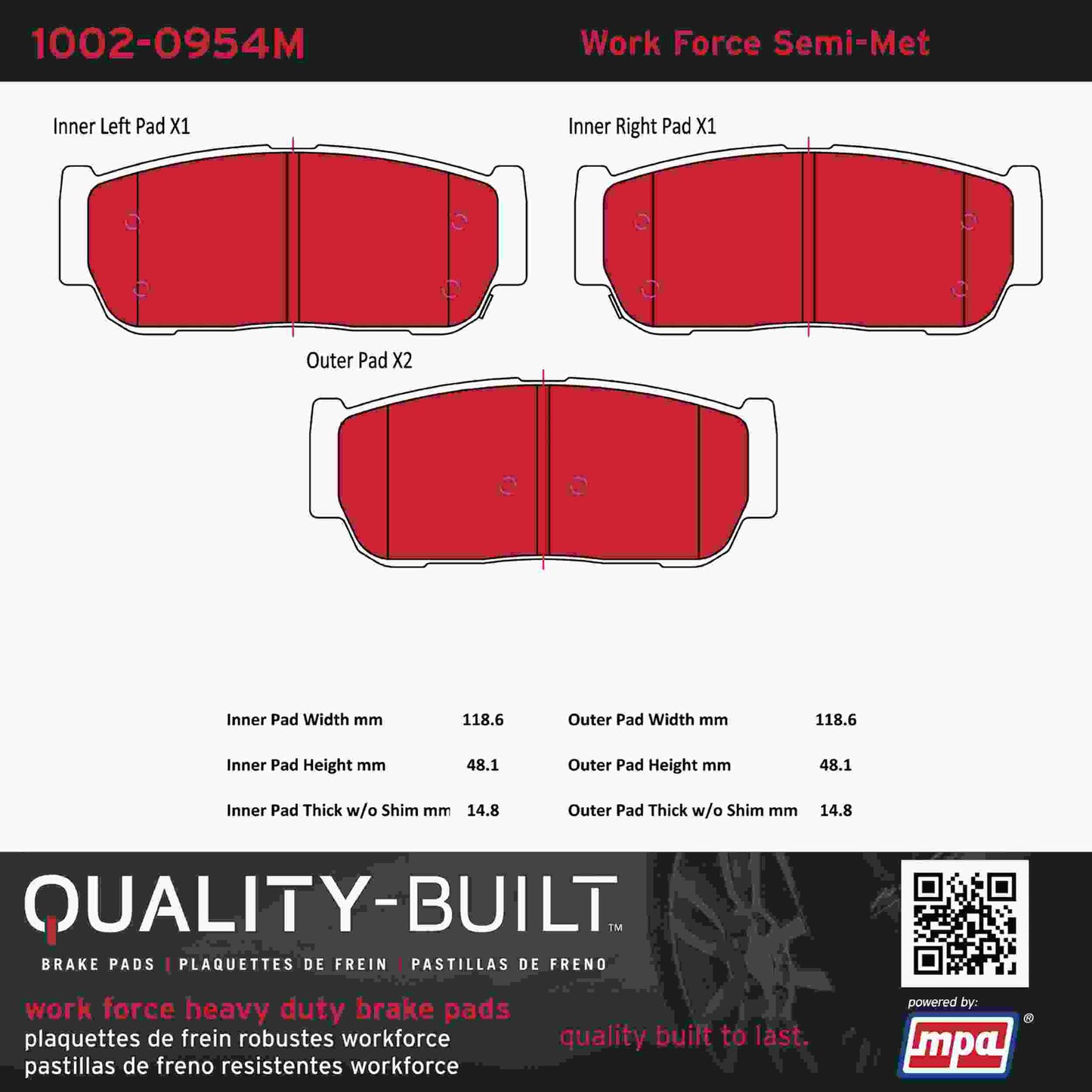 Quality-Built Quality-Built Work Force Heavy Duty Brake Pads w/ Hardware 1002-0954M