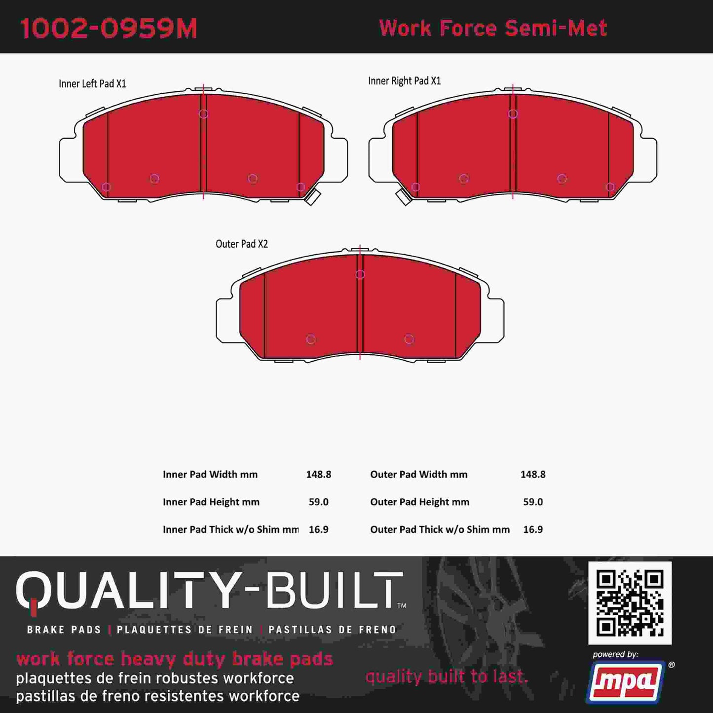 Quality-Built Quality-Built Work Force Heavy Duty Brake Pads w/ Hardware 1002-0959M
