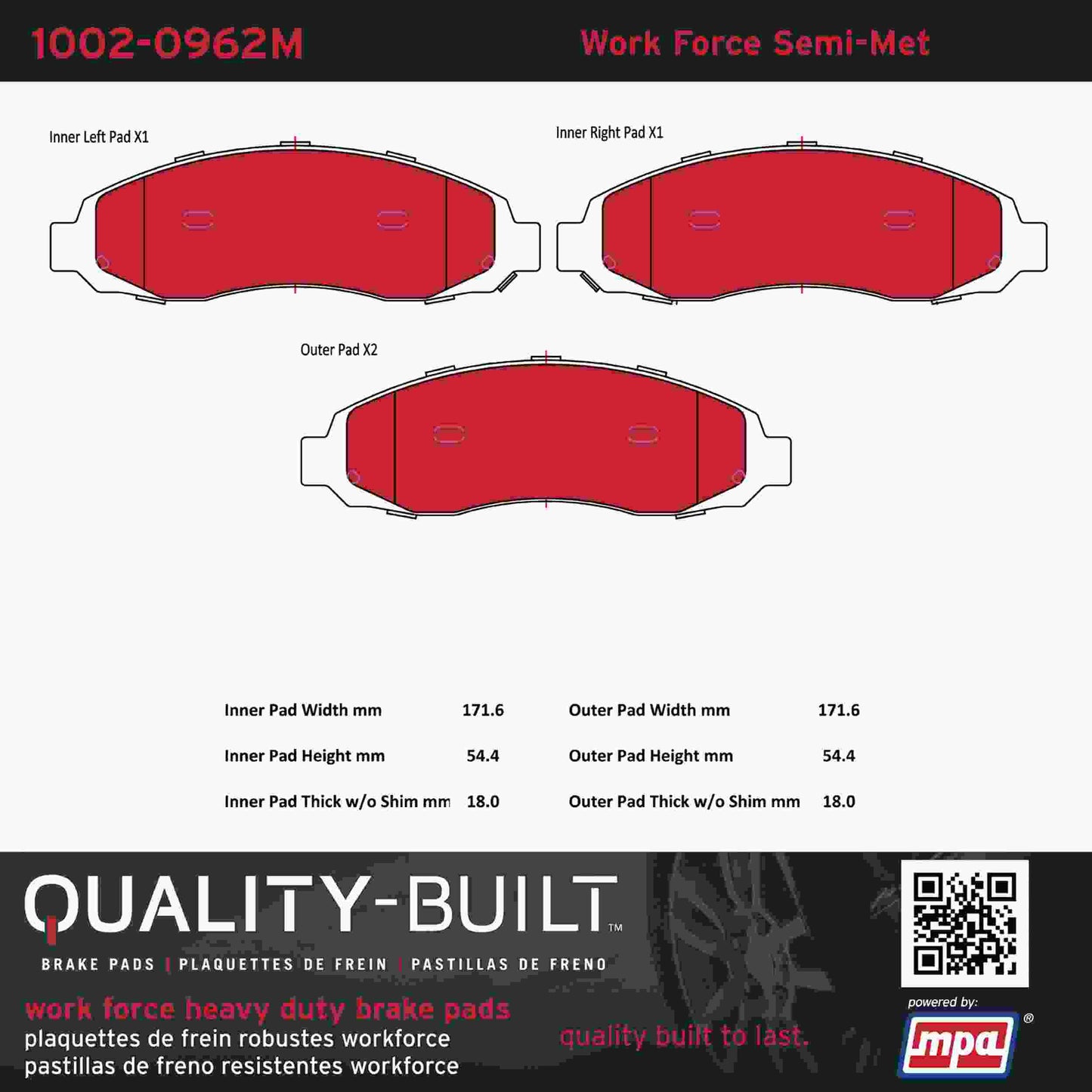 Quality-Built Quality-Built Work Force Heavy Duty Brake Pads w/ Hardware 1002-0962M