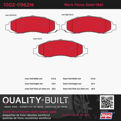 Quality-Built Quality-Built Work Force Heavy Duty Brake Pads w/ Hardware 1002-0962M