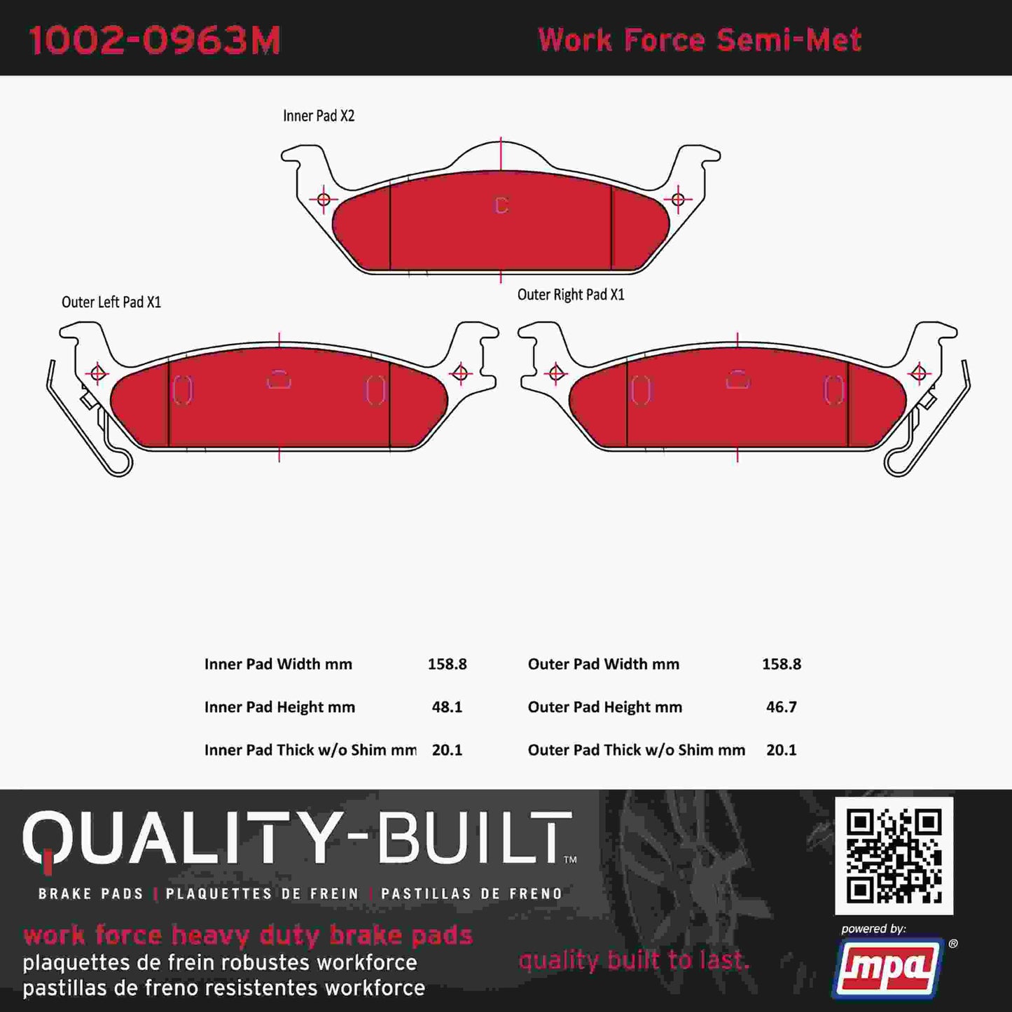Quality-Built Quality-Built Work Force Heavy Duty Brake Pads w/ Hardware 1002-0963M