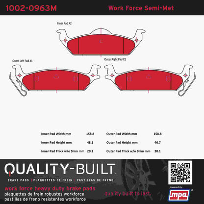 Quality-Built Quality-Built Work Force Heavy Duty Brake Pads w/ Hardware 1002-0963M