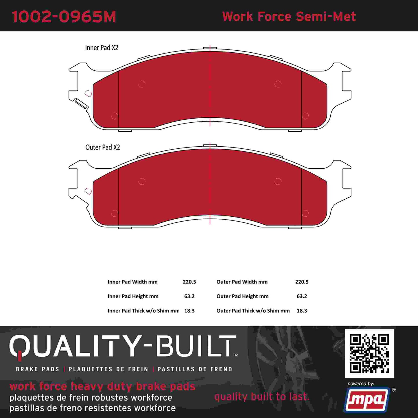Quality-Built Quality-Built Work Force Heavy Duty Brake Pads w/ Hardware 1002-0965M