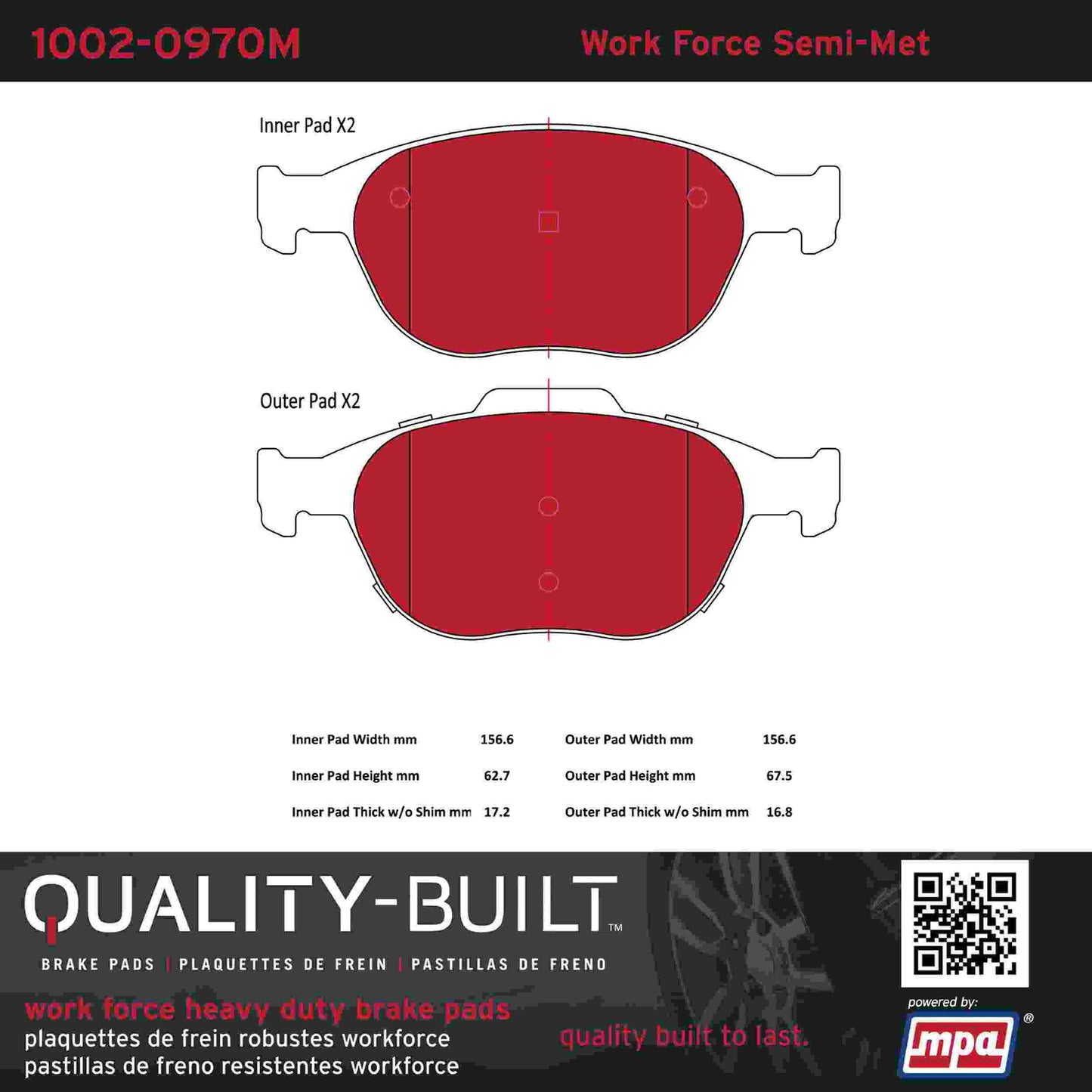 Quality-Built Quality-Built Work Force Heavy Duty Brake Pads w/ Hardware 1002-0970M