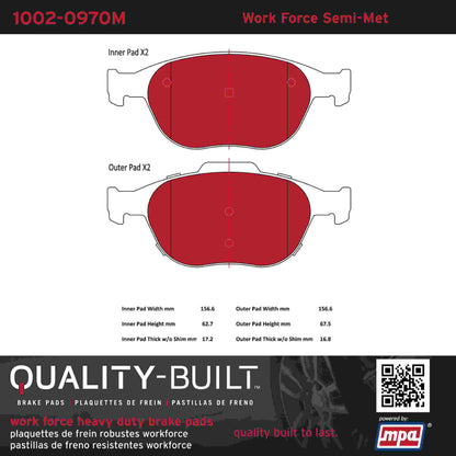 Quality-Built Quality-Built Work Force Heavy Duty Brake Pads w/ Hardware 1002-0970M