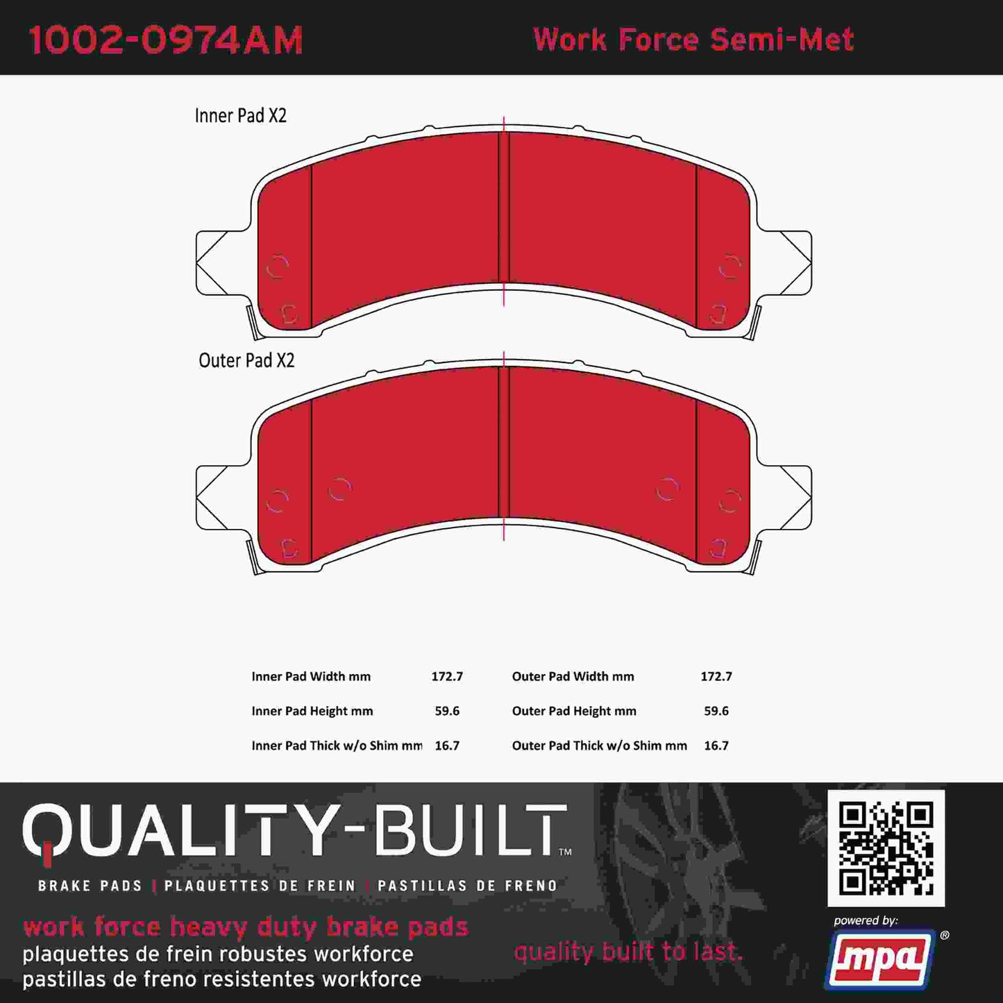 Quality-Built Quality-Built Work Force Heavy Duty Brake Pads w/ Hardware 1002-0974AM