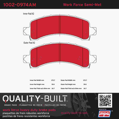Quality-Built Quality-Built Work Force Heavy Duty Brake Pads w/ Hardware 1002-0974AM