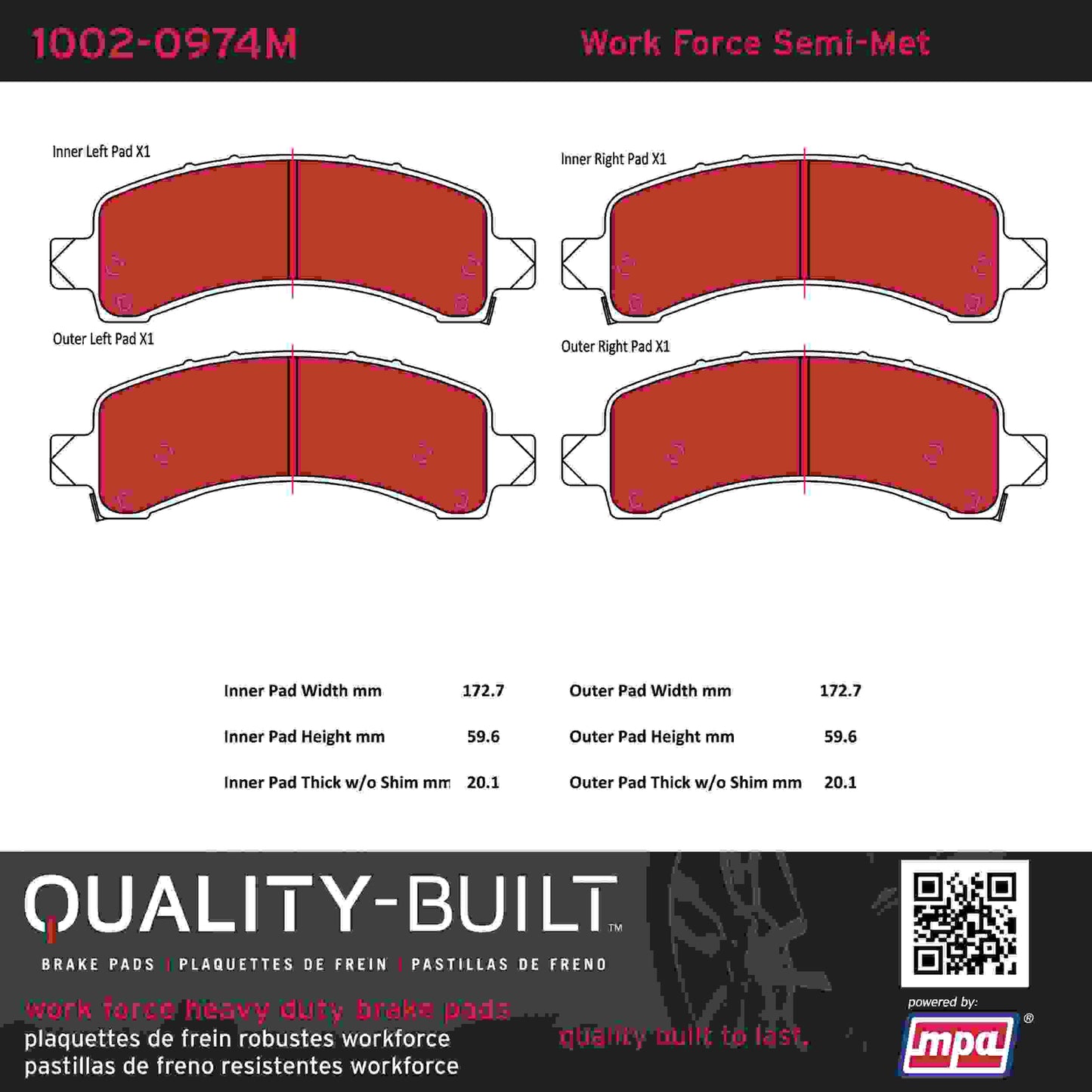 Quality-Built Quality-Built Work Force Heavy Duty Brake Pads w/ Hardware 1002-0974M