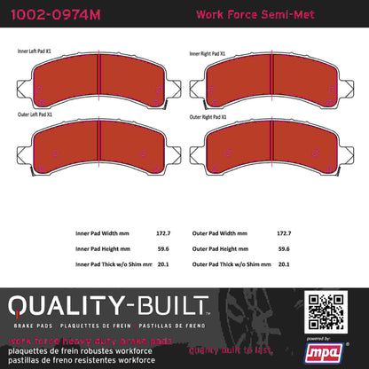 Quality-Built Quality-Built Work Force Heavy Duty Brake Pads w/ Hardware 1002-0974M