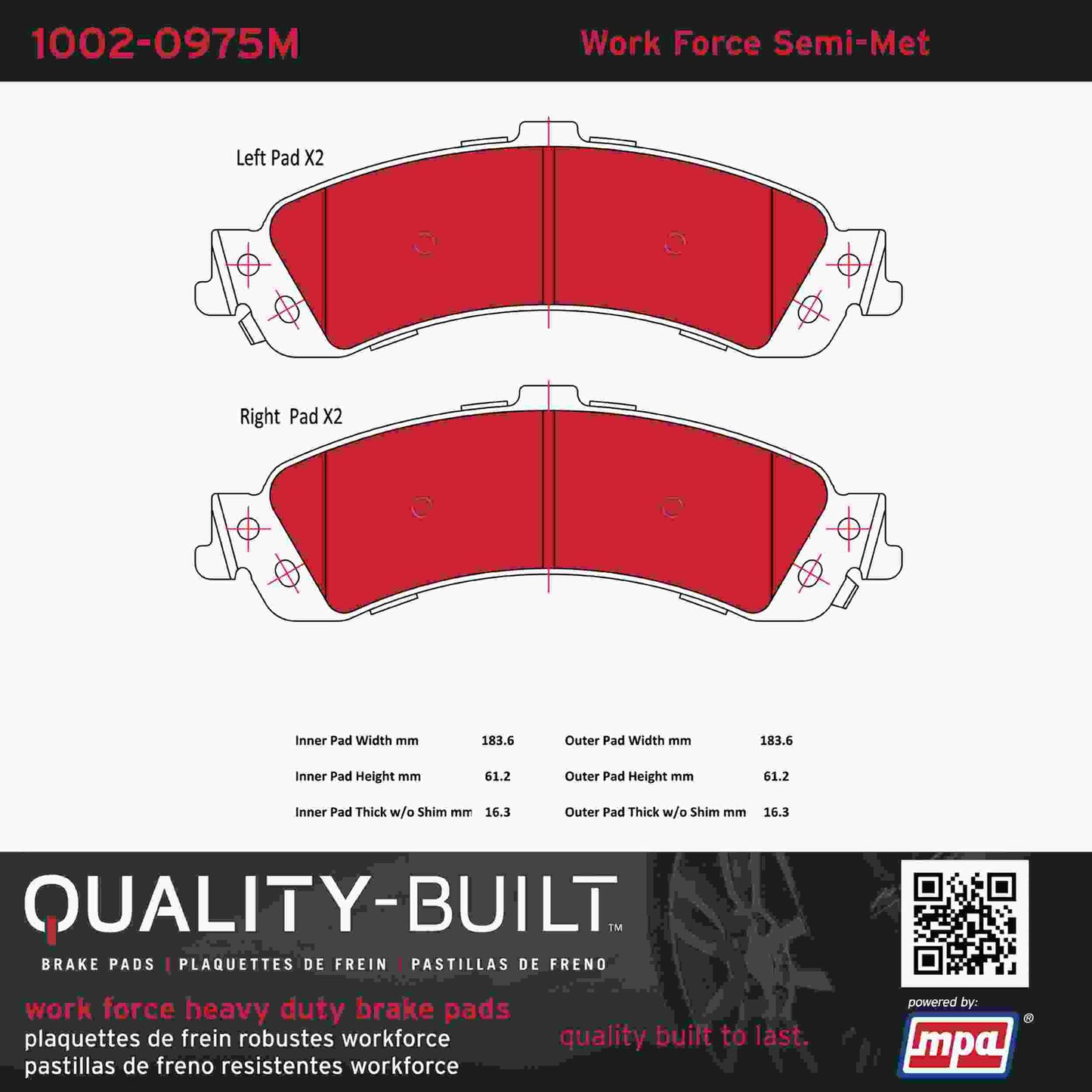 Quality-Built Quality-Built Work Force Heavy Duty Brake Pads w/ Hardware 1002-0975M