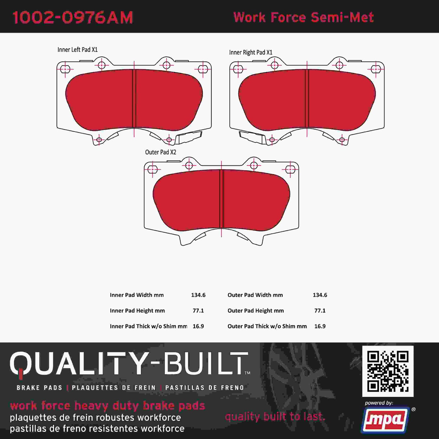 Quality-Built Quality-Built Work Force Heavy Duty Brake Pads w/ Hardware 1002-0976AM