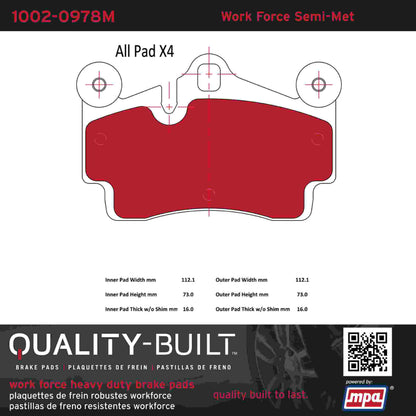 Quality-Built Quality-Built Work Force Heavy Duty Brake Pads w/ Hardware 1002-0978M