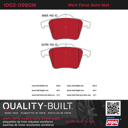 Quality-Built Quality-Built Work Force Heavy Duty Brake Pads w/ Hardware 1002-0980M