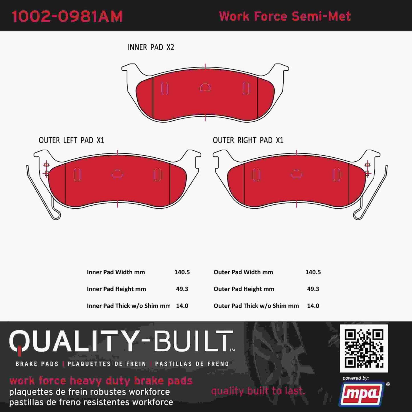 Quality-Built Quality-Built Work Force Heavy Duty Brake Pads w/ Hardware 1002-0981AM