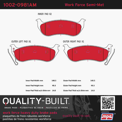 Quality-Built Quality-Built Work Force Heavy Duty Brake Pads w/ Hardware 1002-0981AM