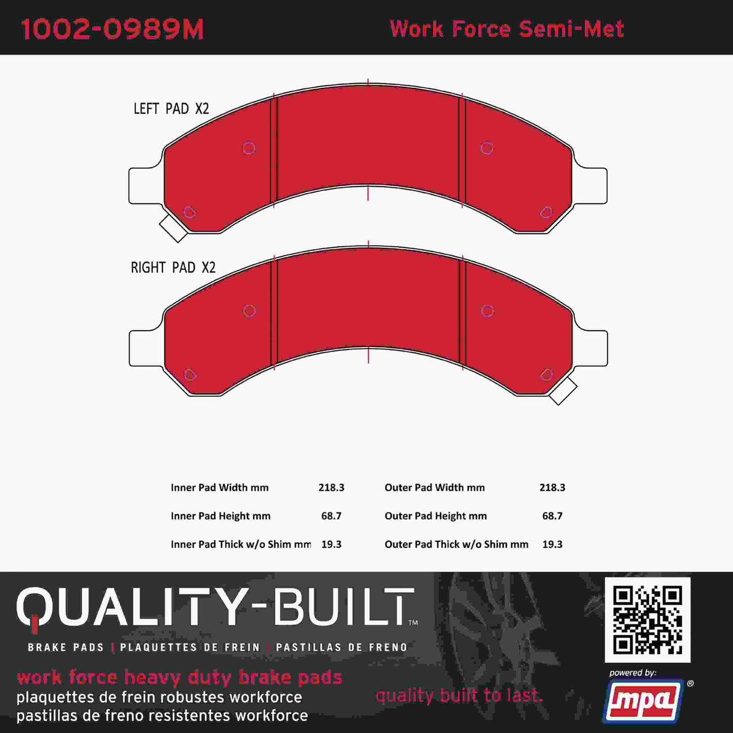 Quality-Built Quality-Built Work Force Heavy Duty Brake Pads w/ Hardware 1002-0989M