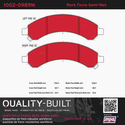 Quality-Built Quality-Built Work Force Heavy Duty Brake Pads w/ Hardware 1002-0989M