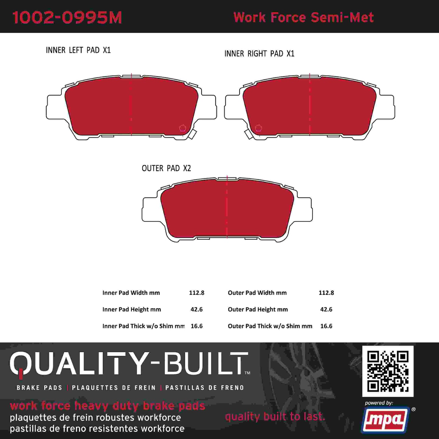 Quality-Built Quality-Built Work Force Heavy Duty Brake Pads w/ Hardware 1002-0995M