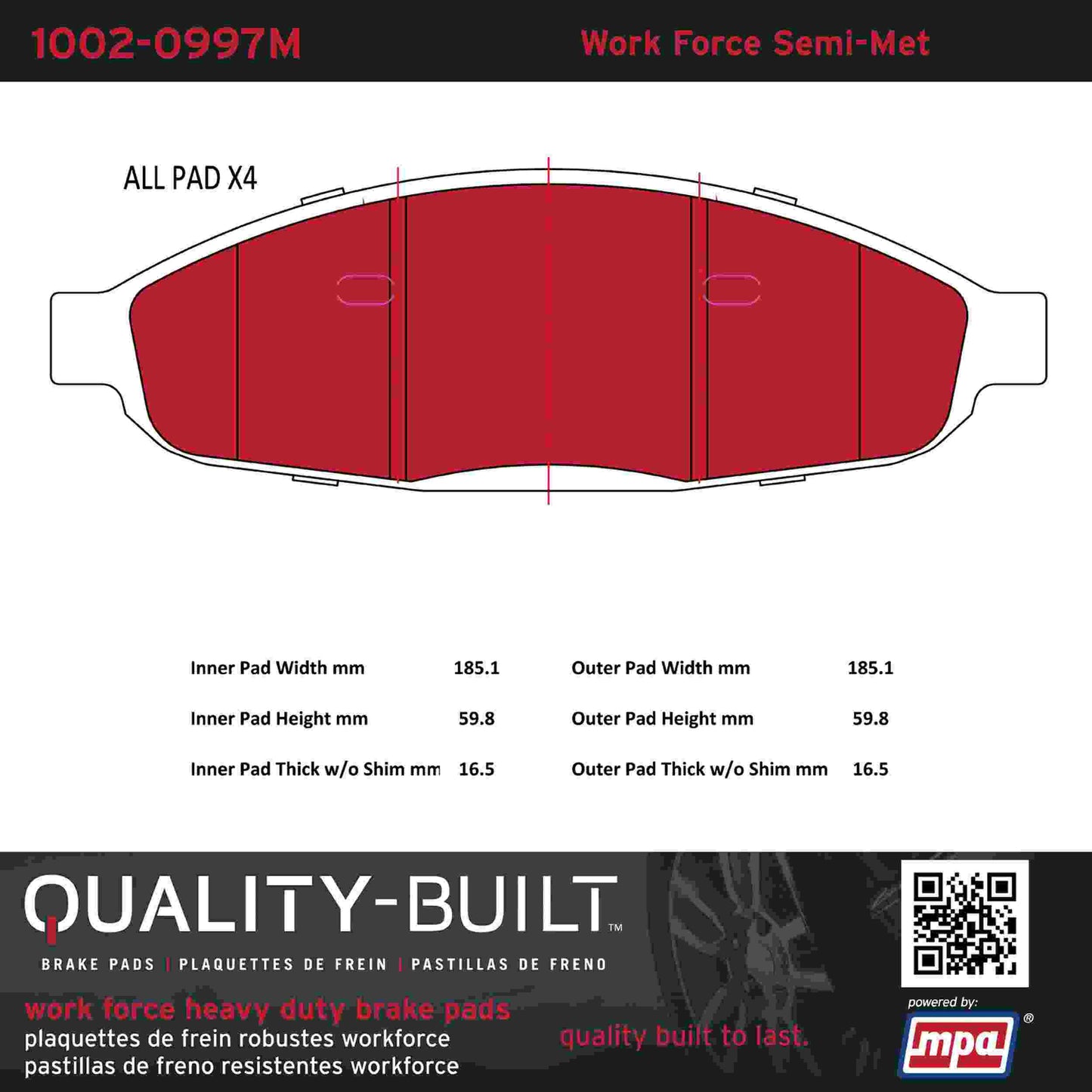 Quality-Built Quality-Built Work Force Heavy Duty Brake Pads w/ Hardware 1002-0997M