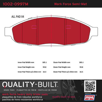 Quality-Built Quality-Built Work Force Heavy Duty Brake Pads w/ Hardware 1002-0997M