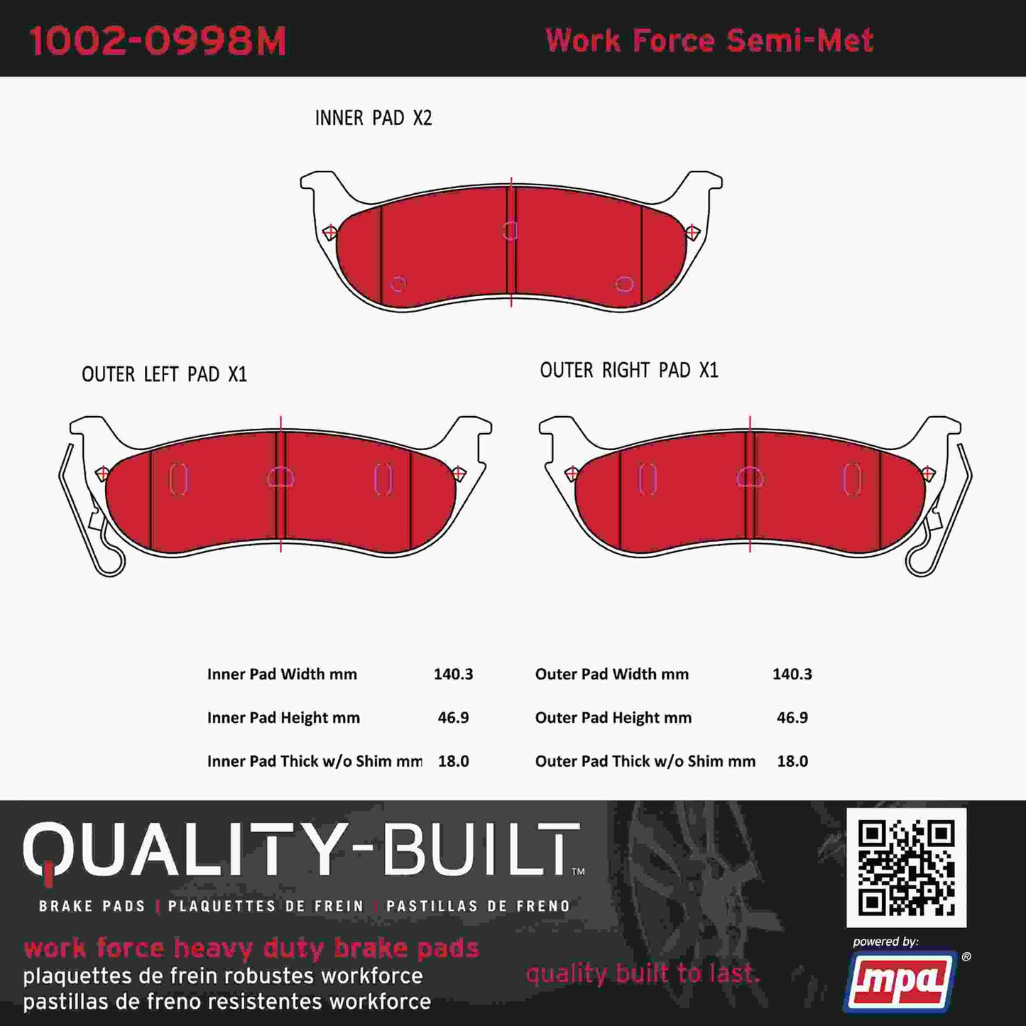 Quality-Built Quality-Built Work Force Heavy Duty Brake Pads w/ Hardware 1002-0998M