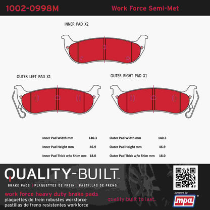 Quality-Built Quality-Built Work Force Heavy Duty Brake Pads w/ Hardware 1002-0998M