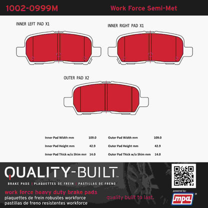 Quality-Built Quality-Built Work Force Heavy Duty Brake Pads w/ Hardware 1002-0999M