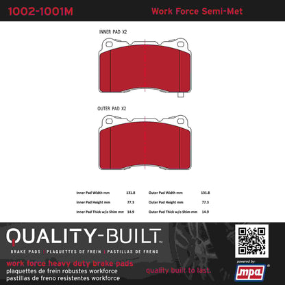 Quality-Built Quality-Built Work Force Heavy Duty Brake Pads 1002-1001M