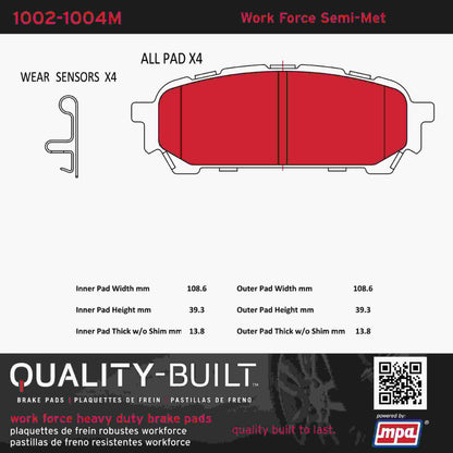 Quality-Built Quality-Built Work Force Heavy Duty Brake Pads w/ Hardware 1002-1004M