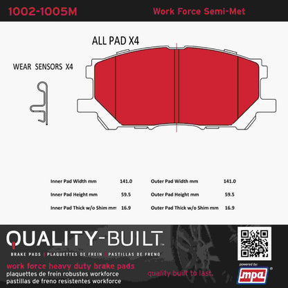 Quality-Built Quality-Built Work Force Heavy Duty Brake Pads w/ Hardware 1002-1005M